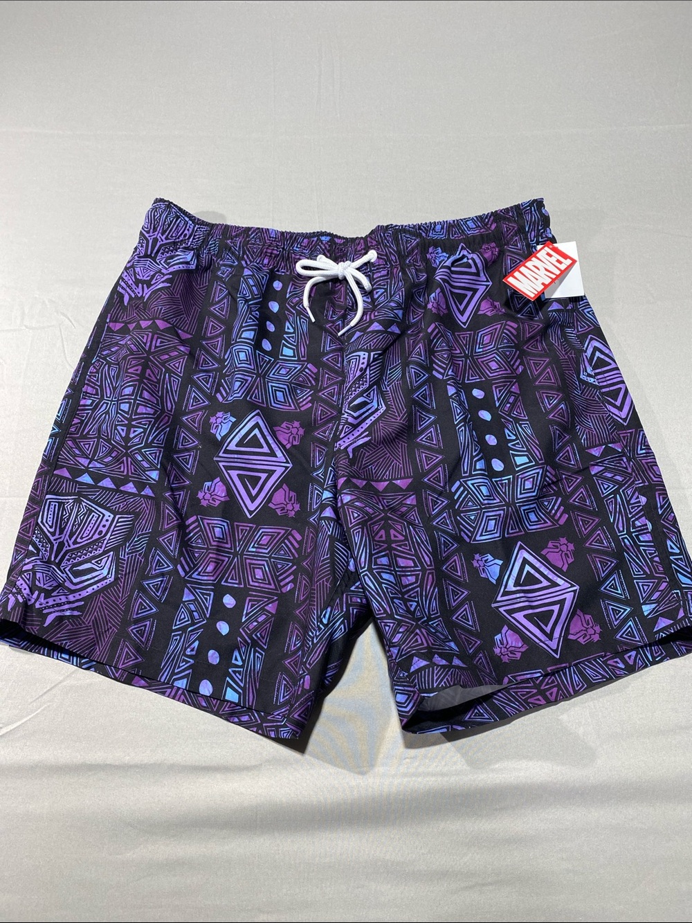 Marvel Men’s Black and Purple Patterned Swim Trunks